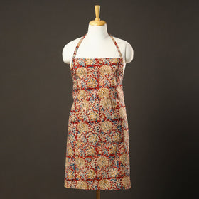 Red Kalamkari Print Cotton Apron with Pocket