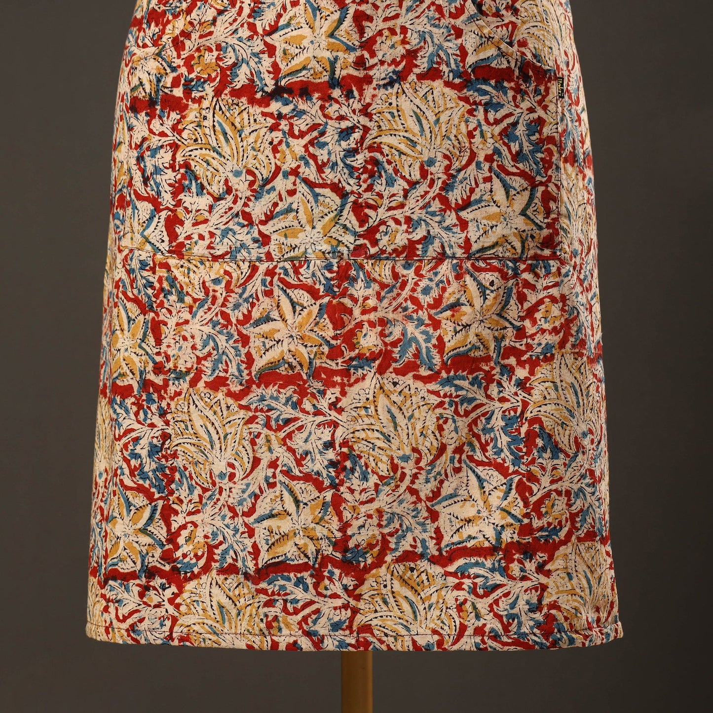 Red Kalamkari Print Cotton Apron with Pocket