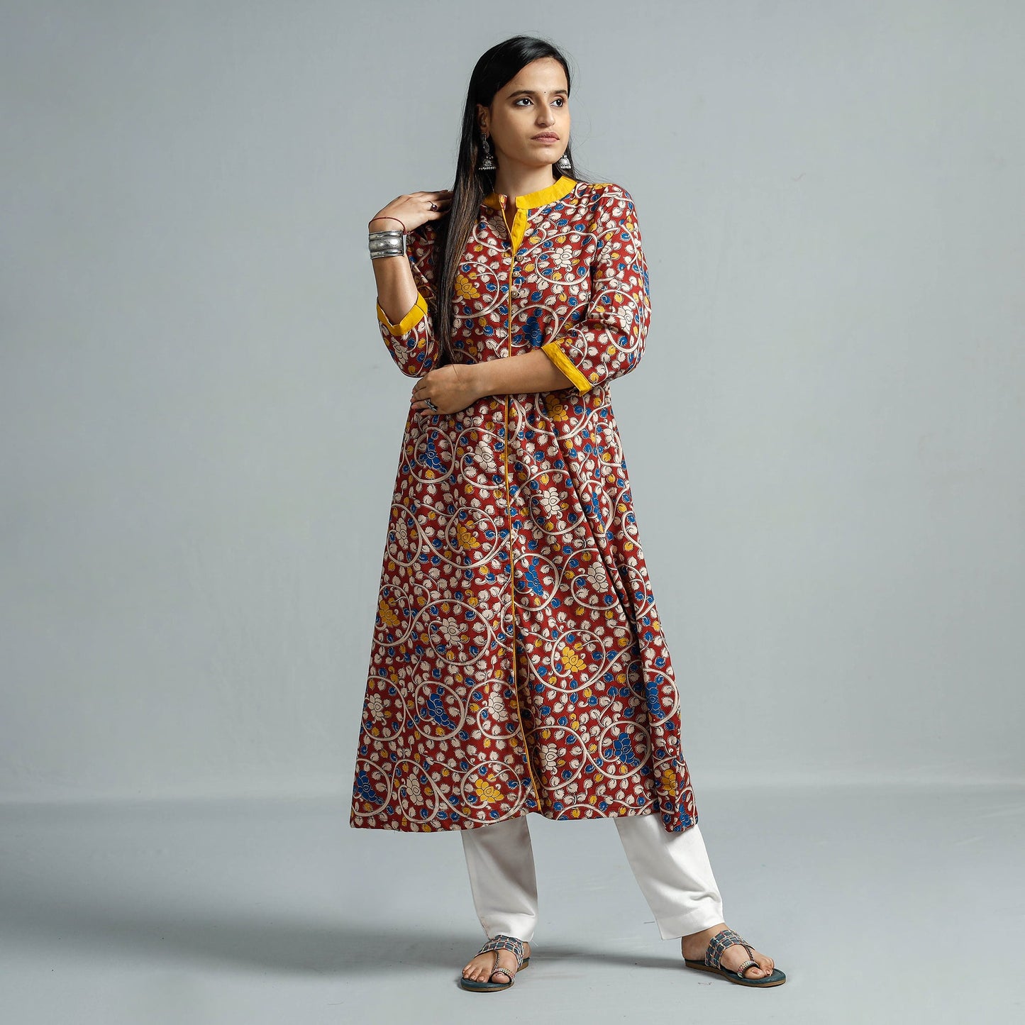  Kalamkari Printed Cotton Flared Kurta For Women