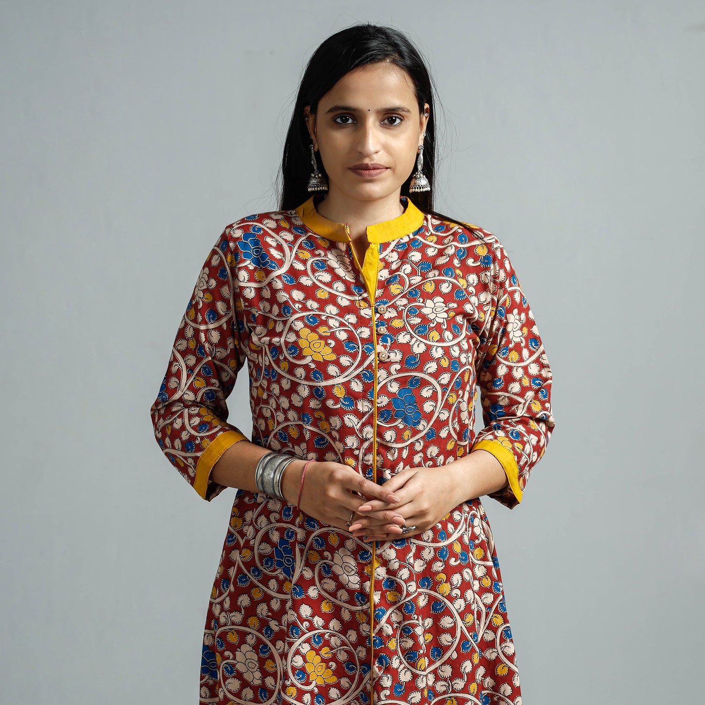  Kalamkari Printed Cotton Flared Kurta For Women