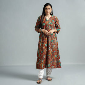  Kalamkari Printed Cotton Flared Kurta For Women