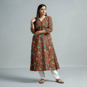  Kalamkari Printed Cotton Flared Kurta For Women