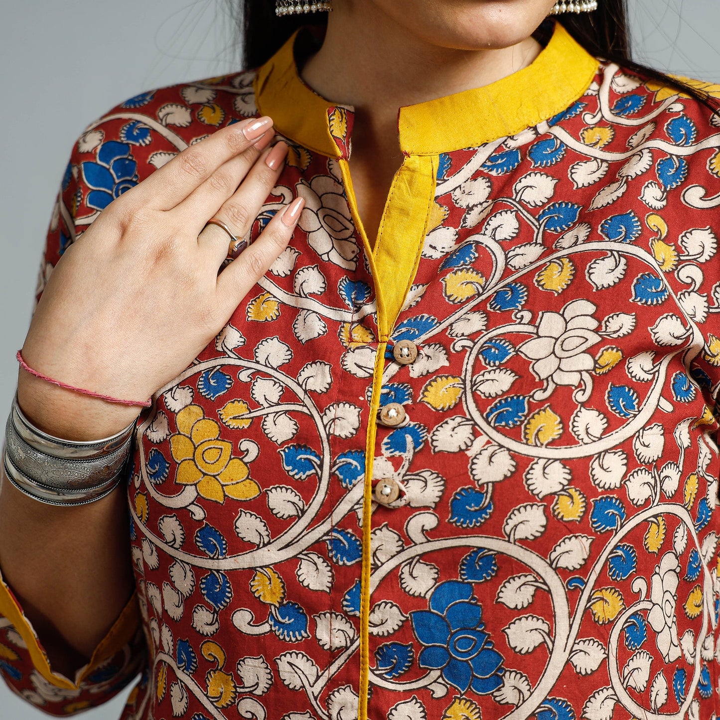  Kalamkari Printed Cotton Flared Kurta For Women