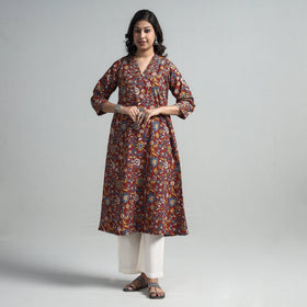 Buy Kalamkari Printed Cotton A-Line Long Kurta For Women