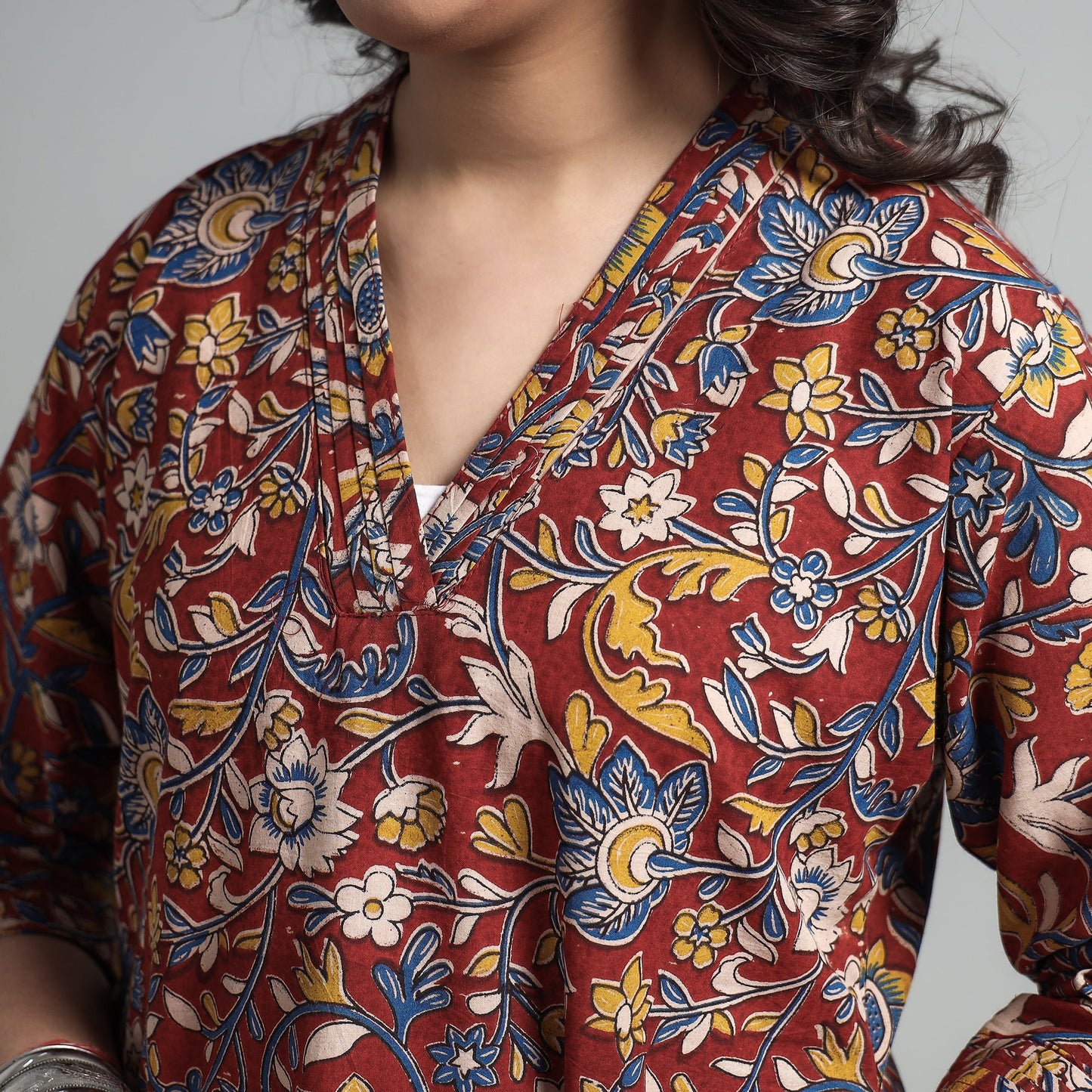 Buy Kalamkari Printed Cotton A-Line Long Kurta For Women