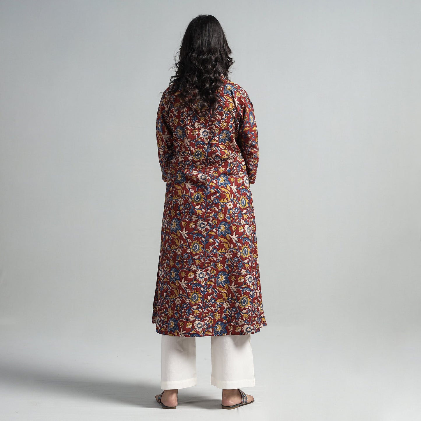 Buy Kalamkari Printed Cotton A-Line Long Kurta For Women