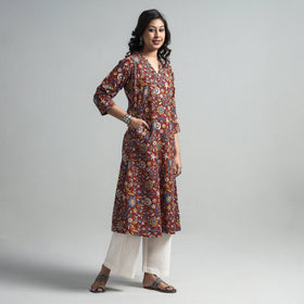 Buy Kalamkari Printed Cotton A-Line Long Kurta For Women