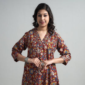 Buy Kalamkari Printed Cotton A-Line Long Kurta For Women