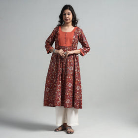 Buy  Kalamkari Printed Cotton A-Line Long Kurta with Patchwork Online at iTokri.com