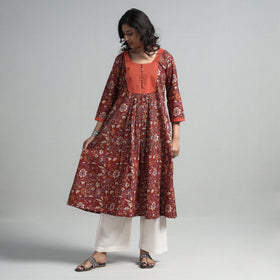 Buy  Kalamkari Printed Cotton A-Line Long Kurta with Patchwork Online at iTokri.com