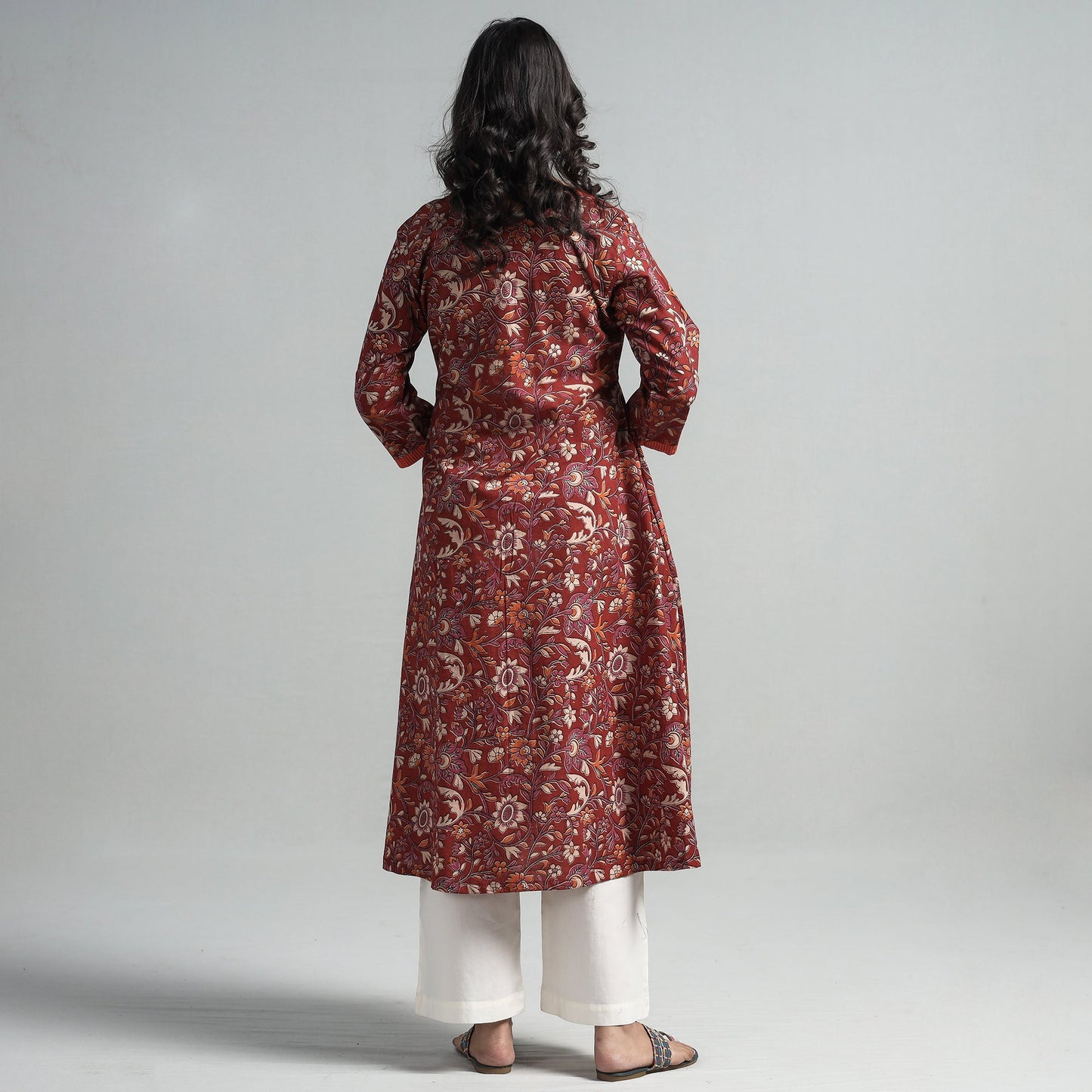 Buy  Kalamkari Printed Cotton A-Line Long Kurta with Patchwork Online at iTokri.com