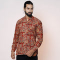 Red - kalamkari printed cotton men full sleeve shirt