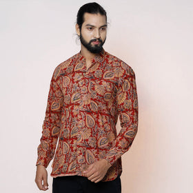 Red - kalamkari printed cotton men full sleeve shirt