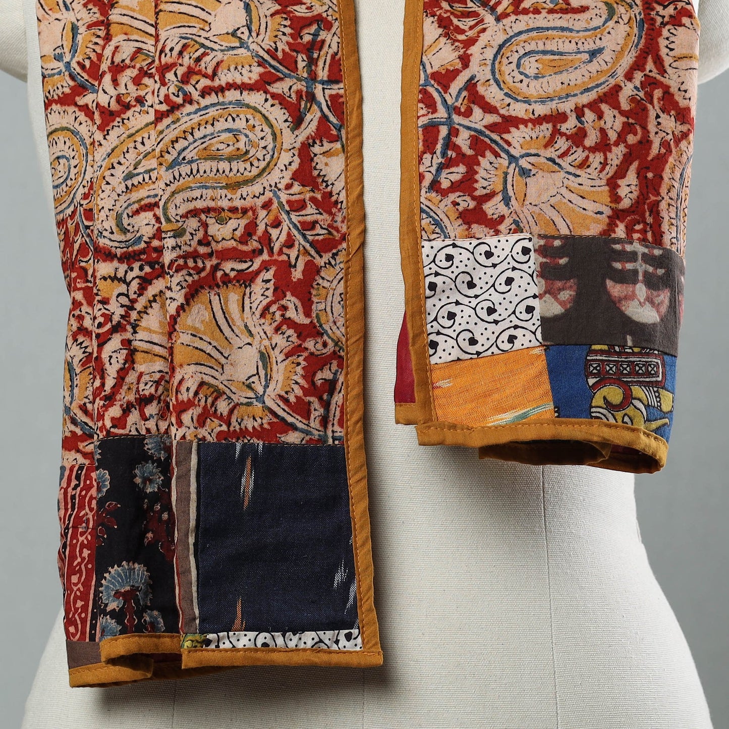 Red Kalamkari Block Printed Cotton Patchwork Stole