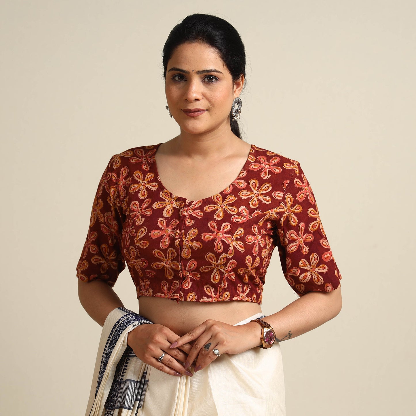 Buy Kalamkari Block Printed Cotton Stitched Blouse Online at iTokri.com