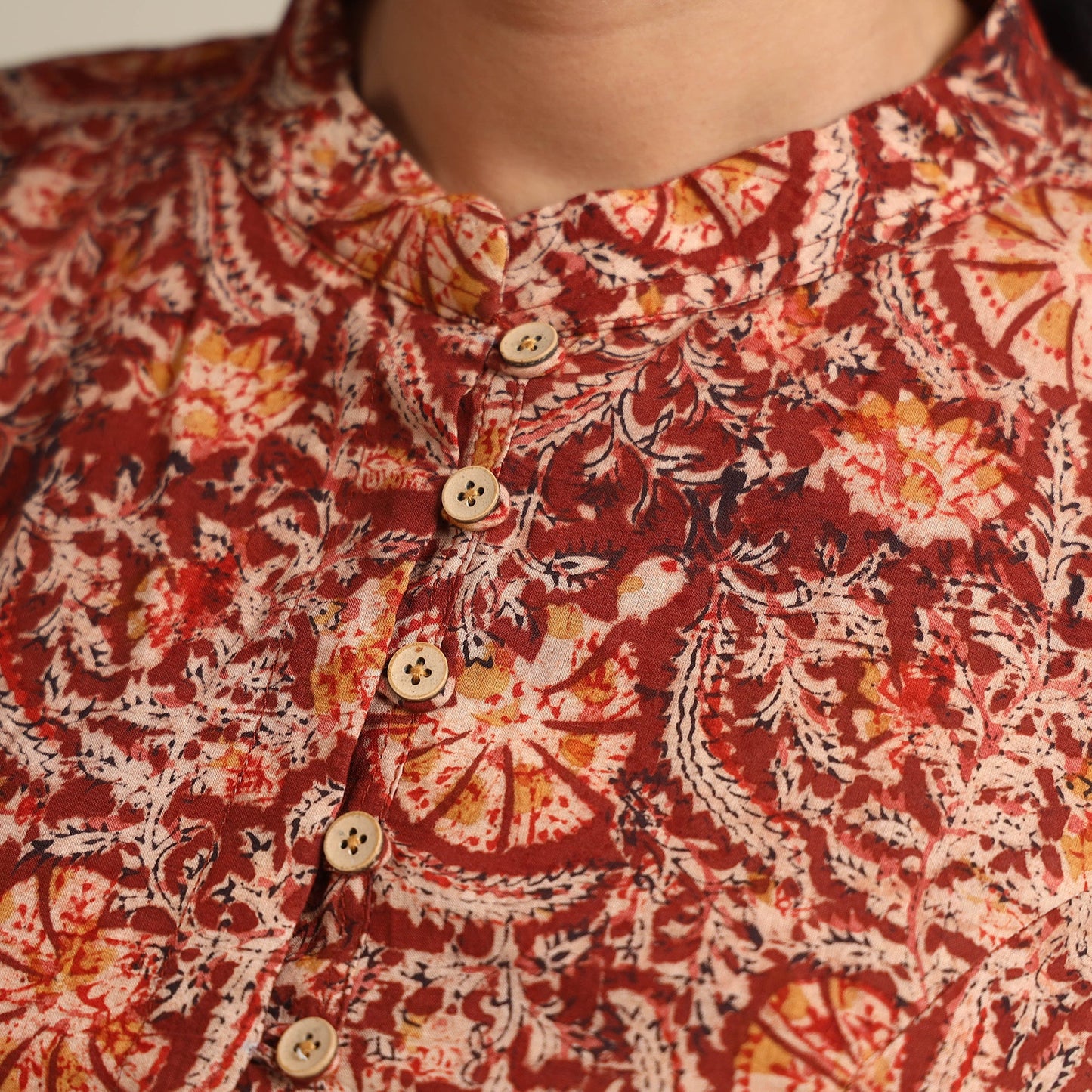 Red - Kalamkari Block Printed Cotton Stitched Blouse