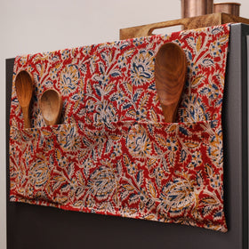 Red Kalamkari Block Printed Fridge Top Cover with Handle Cover