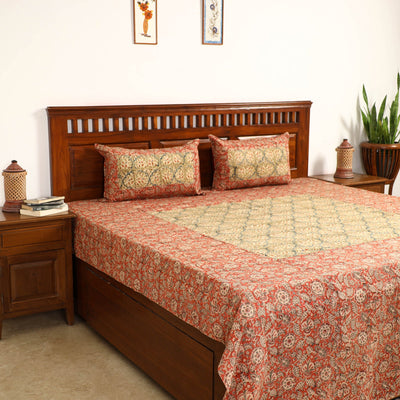 Buy Kalamkari Block Printed Patchwork Cotton Double Bed Cover With Pillow Covers Online at iTokri.com