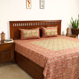 Buy Kalamkari Block Printed Patchwork Cotton Double Bed Cover With Pillow Covers Online at iTokri.com
