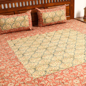 Buy Kalamkari Block Printed Patchwork Cotton Double Bed Cover With Pillow Covers Online at iTokri.com