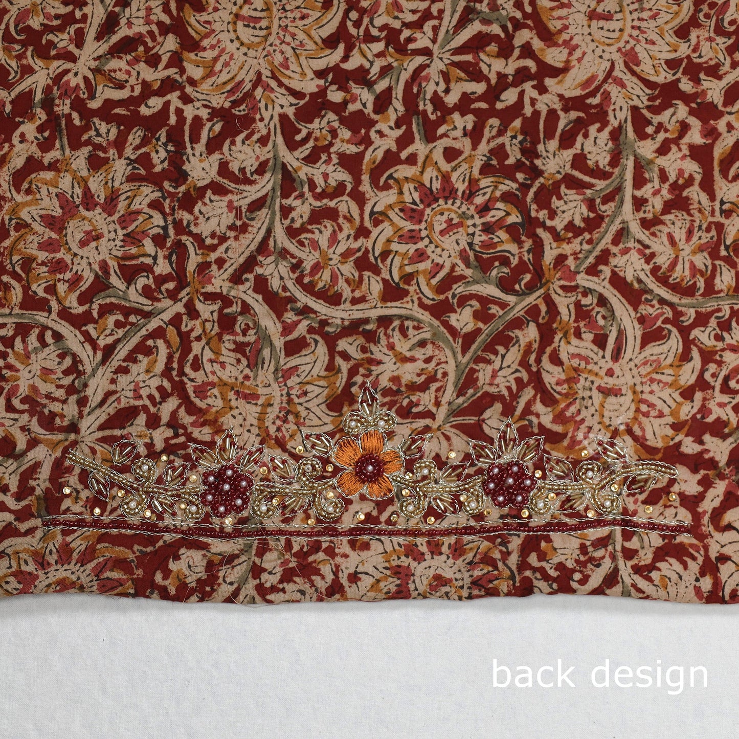 Buy Kalamkari Block Printed Thread & Bead Work Cotton Blouse Piece 