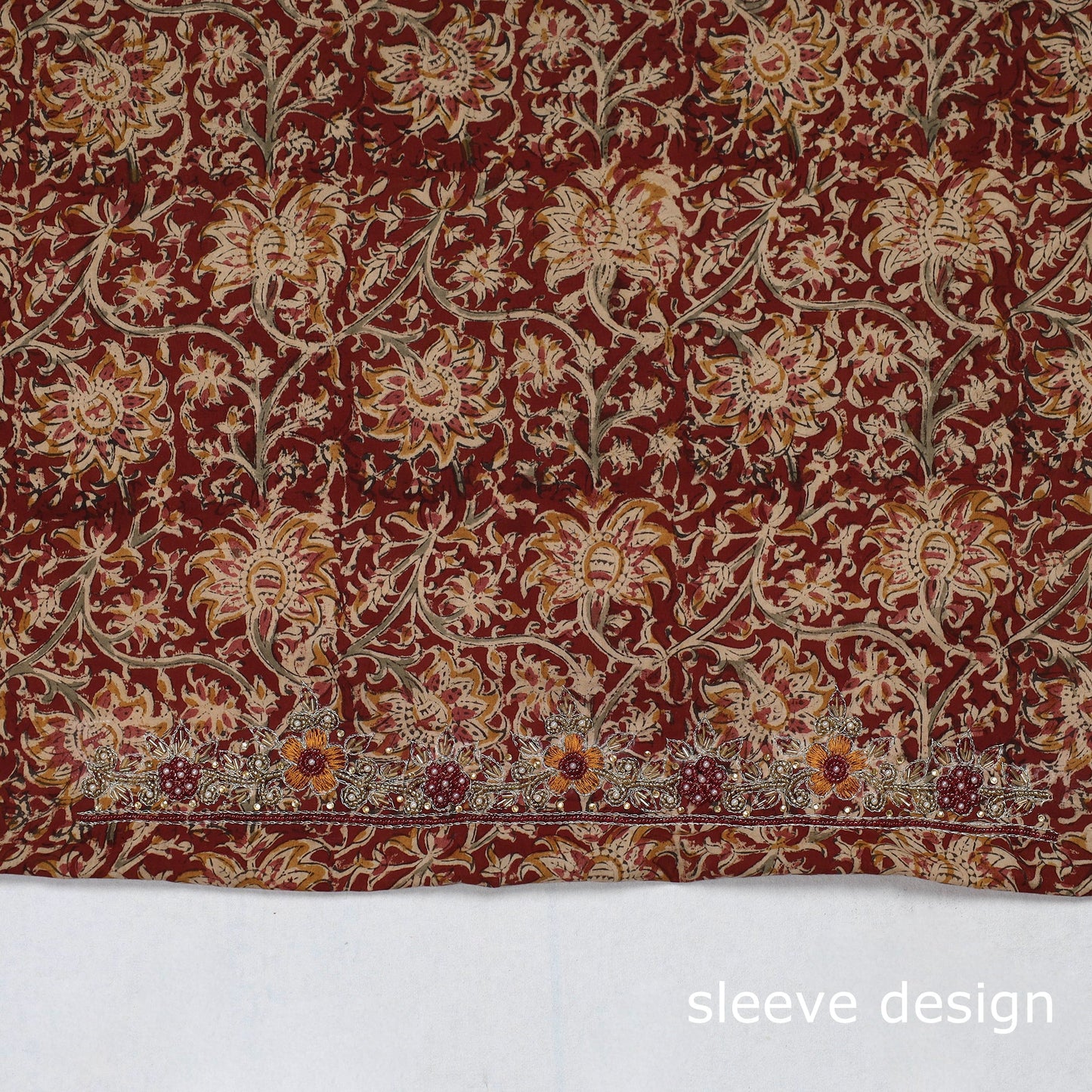 Buy Kalamkari Block Printed Thread & Bead Work Cotton Blouse Piece 