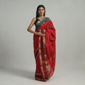 Red Kanchipuram Cotton Saree with Zari Border