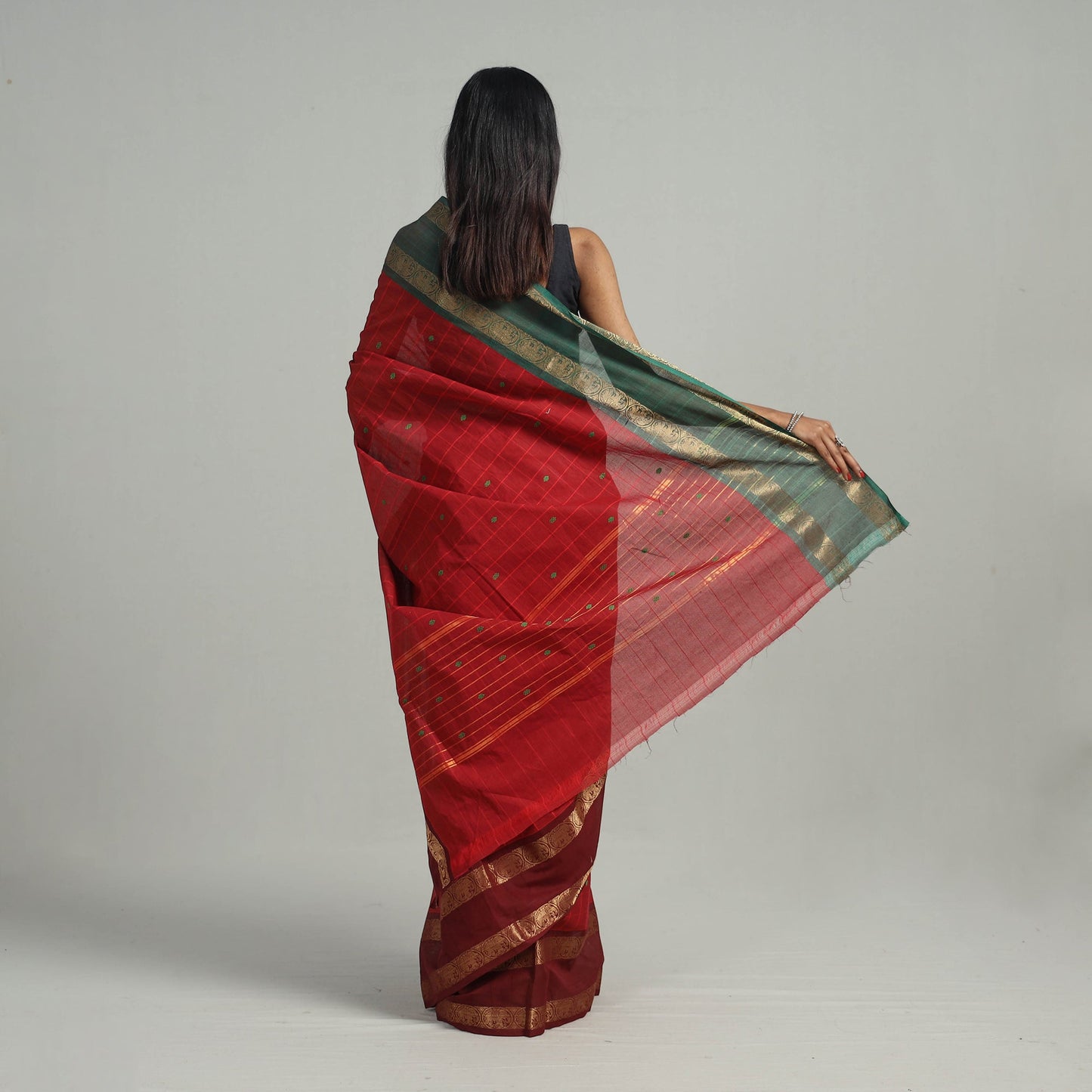 Red Kanchipuram Cotton Saree with Zari Border