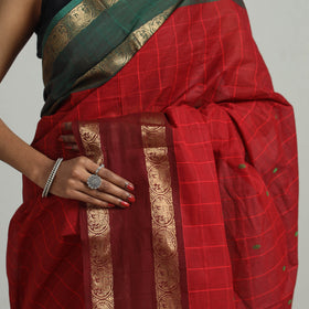 Red Kanchipuram Cotton Saree with Zari Border