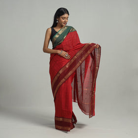 Red Kanchipuram Cotton Saree with Zari Border