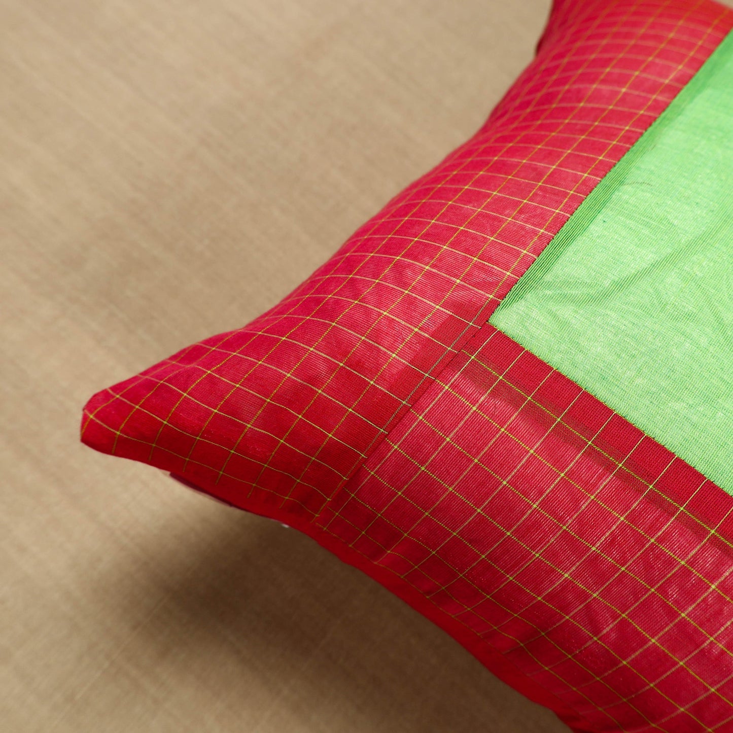 Red - kanchipuram patchwork cushion cover 24 - handcrafted