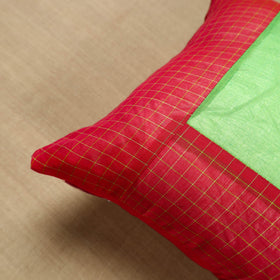 Red - kanchipuram patchwork cushion cover 24 - handcrafted