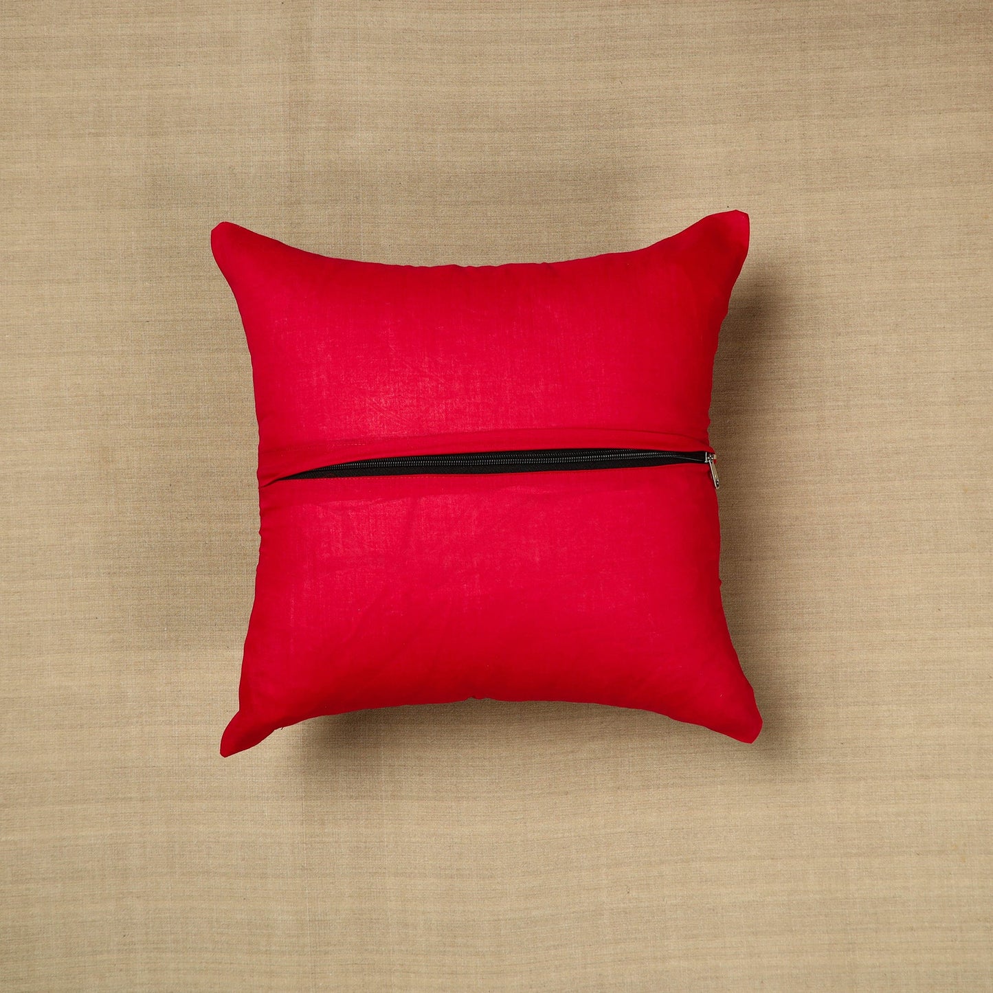 Red - kanchipuram patchwork cushion cover 24 - handcrafted