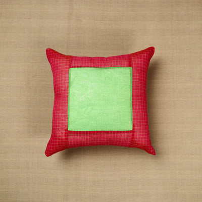 Red - kanchipuram patchwork cushion cover 24 - handcrafted