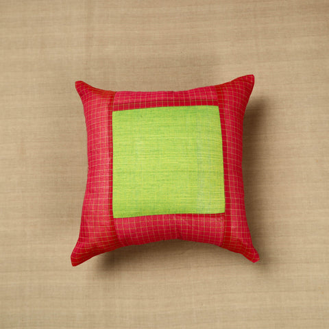 Red - kanchipuram patchwork cushion cover 27 - handcrafted