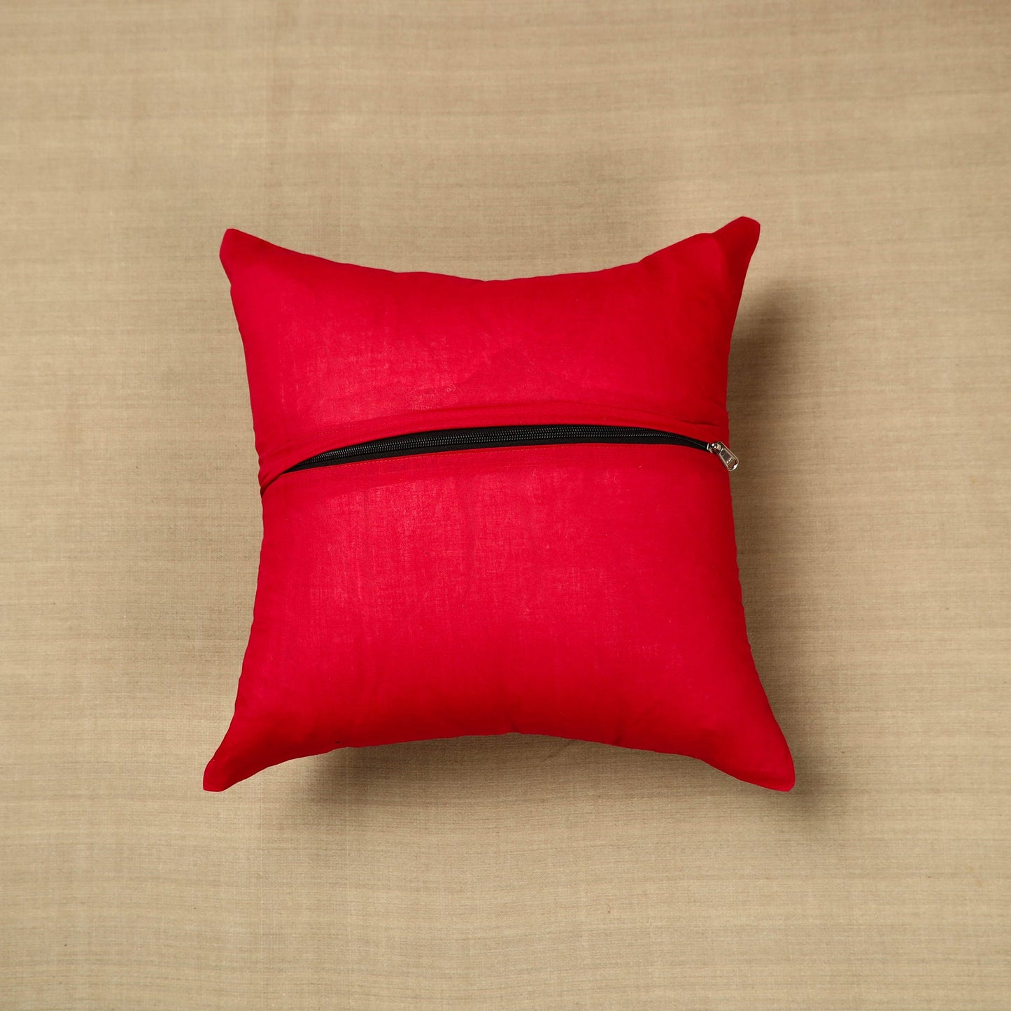 Red - kanchipuram patchwork cushion cover 27 - handcrafted