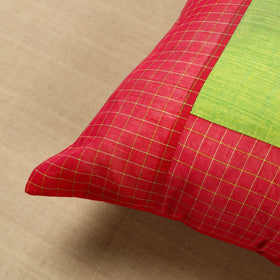 Red - kanchipuram patchwork cushion cover 27 - handcrafted