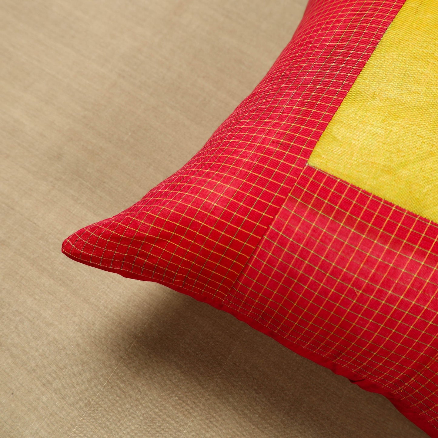 Red - kanchipuram patchwork cushion cover 29 - handcrafted