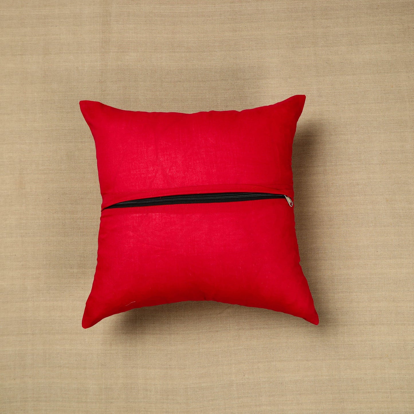 Red - kanchipuram patchwork cushion cover 29 - handcrafted