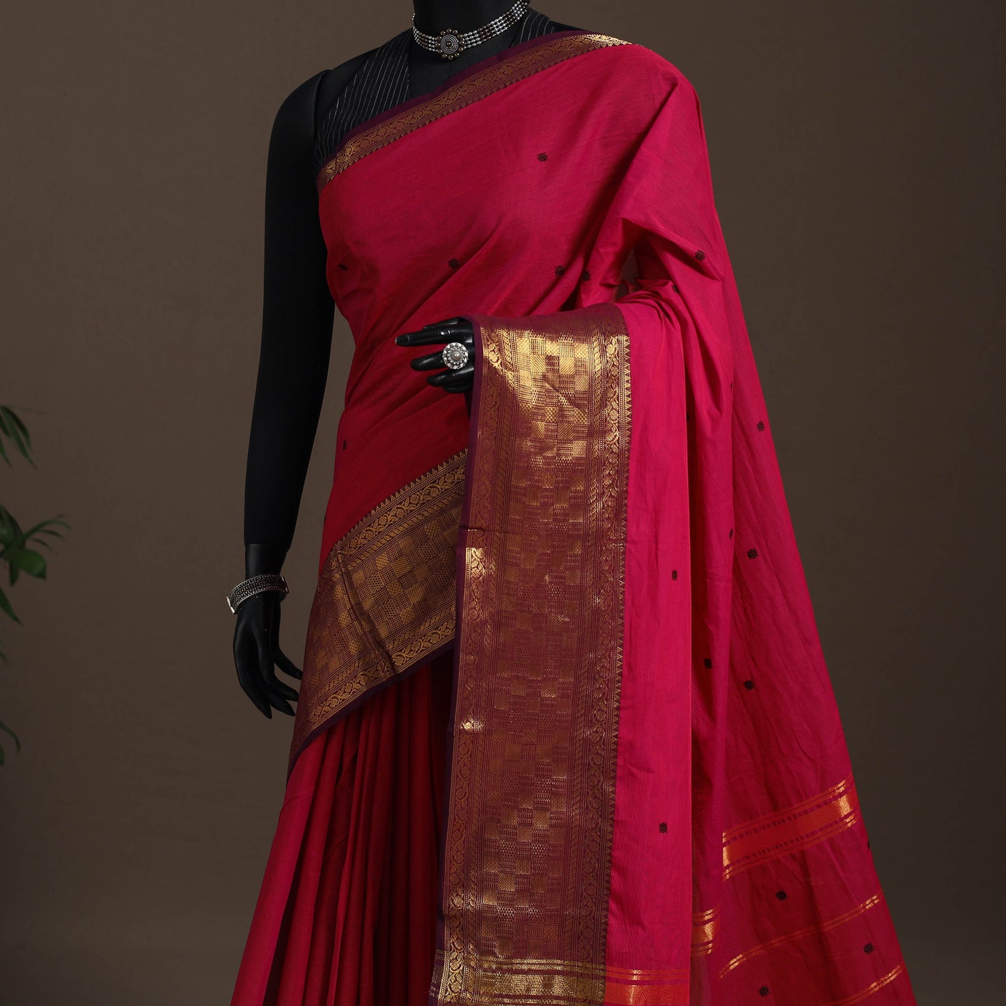 Red - kandangi buti chettinad cotton saree with border 15