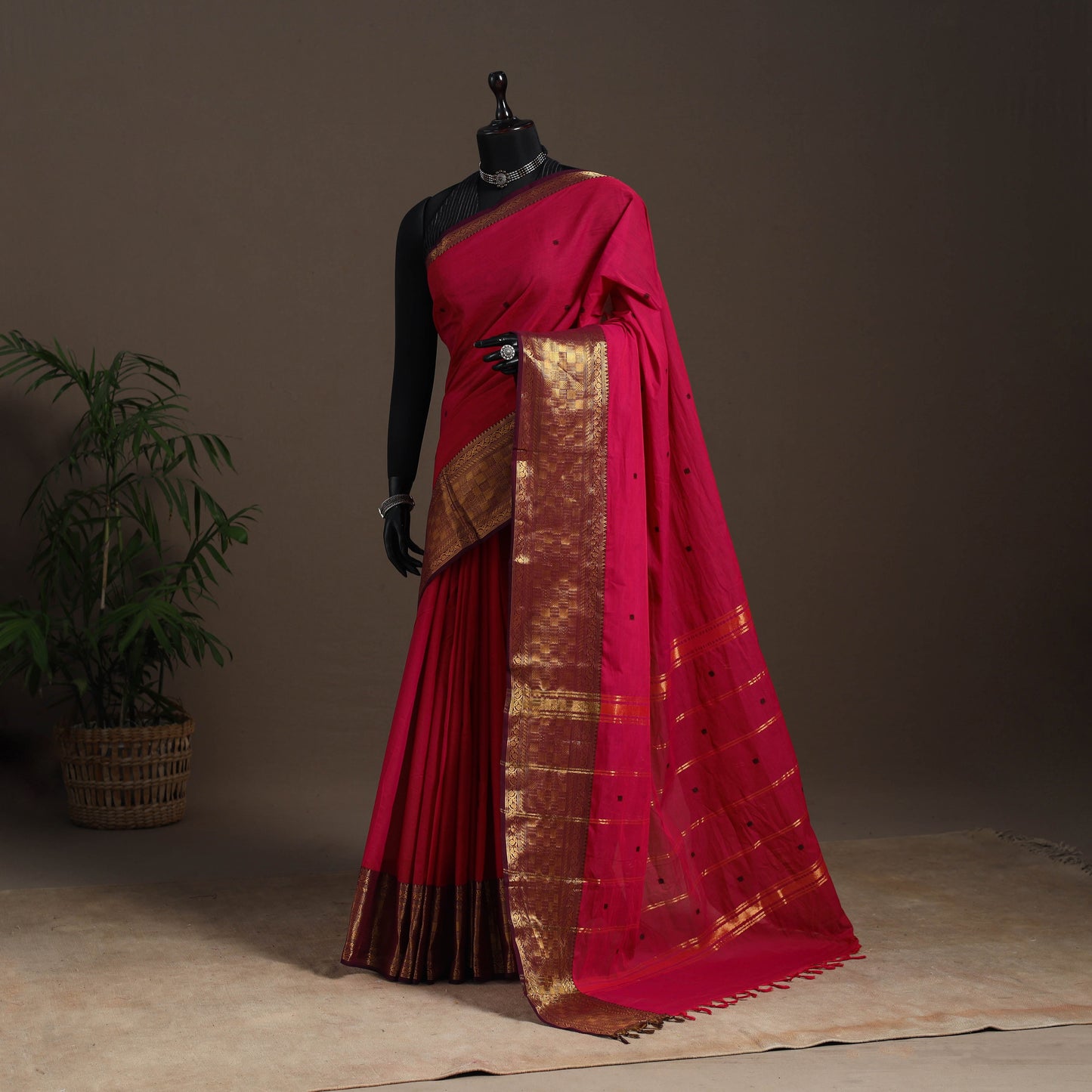 Red - kandangi buti chettinad cotton saree with border 15
