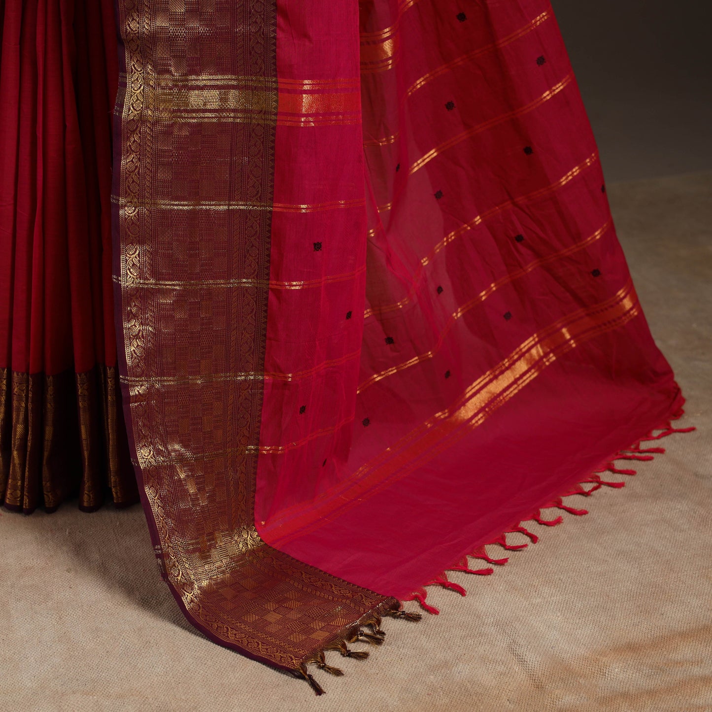 Red - kandangi buti chettinad cotton saree with border 15