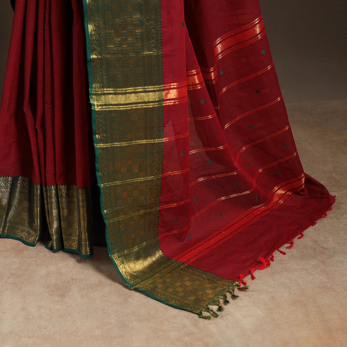 Red - kandangi buti chettinad cotton saree with border 18