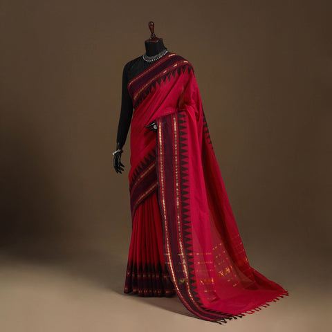 Red Kandangi Chettinad Cotton Saree with Border