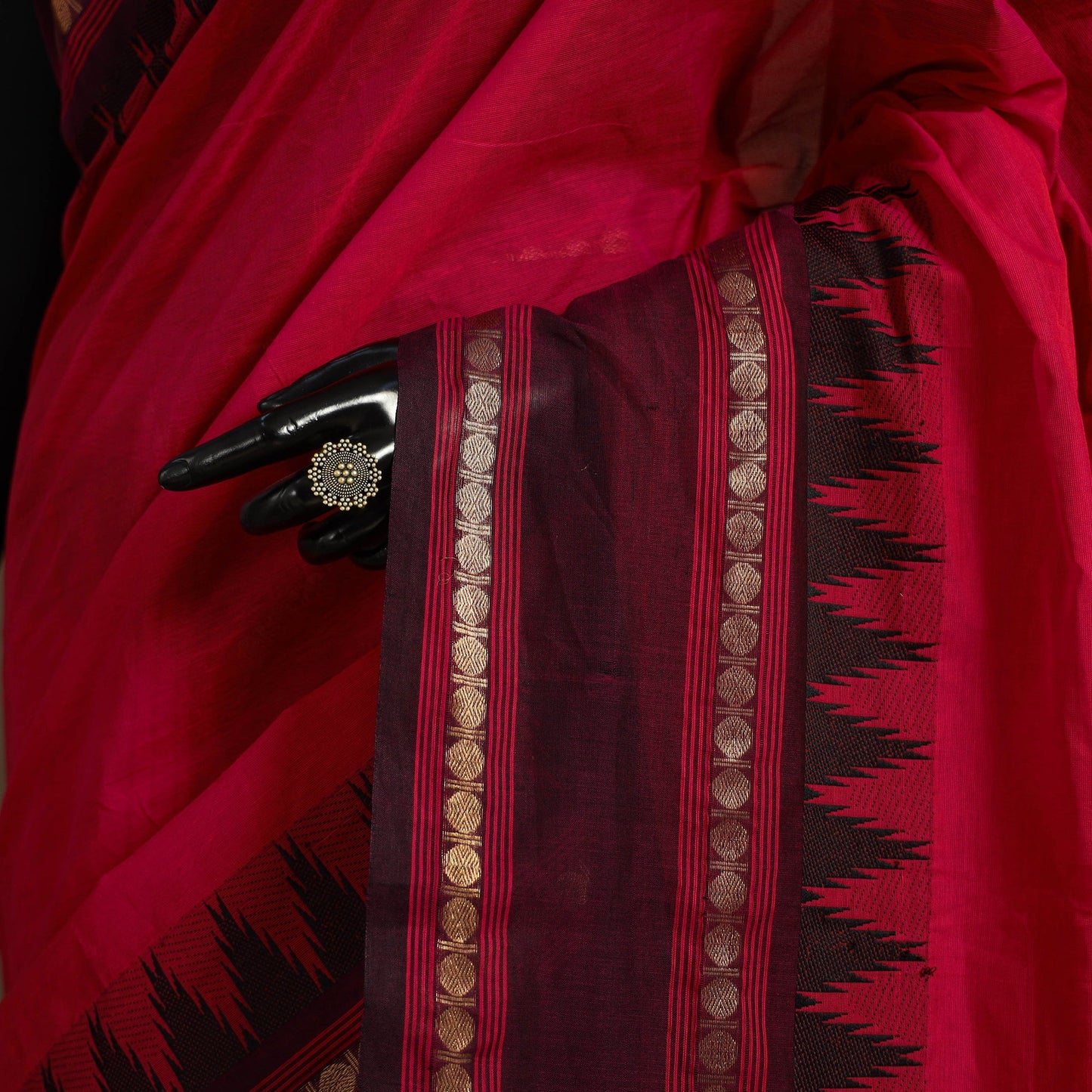 Red Kandangi Chettinad Cotton Saree with Border