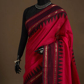 Red Kandangi Chettinad Cotton Saree with Border