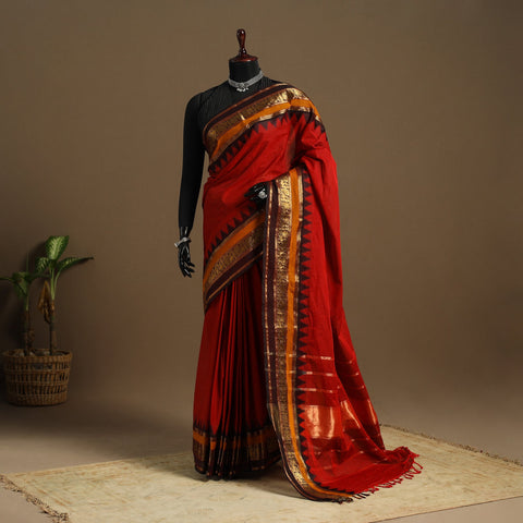 Red Kandangi Chettinad Cotton Saree with Border
