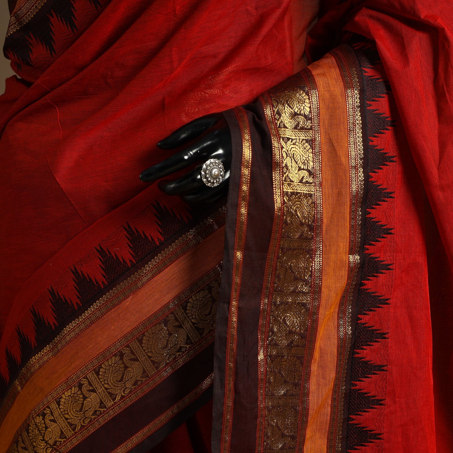 Red Kandangi Chettinad Cotton Saree with Border