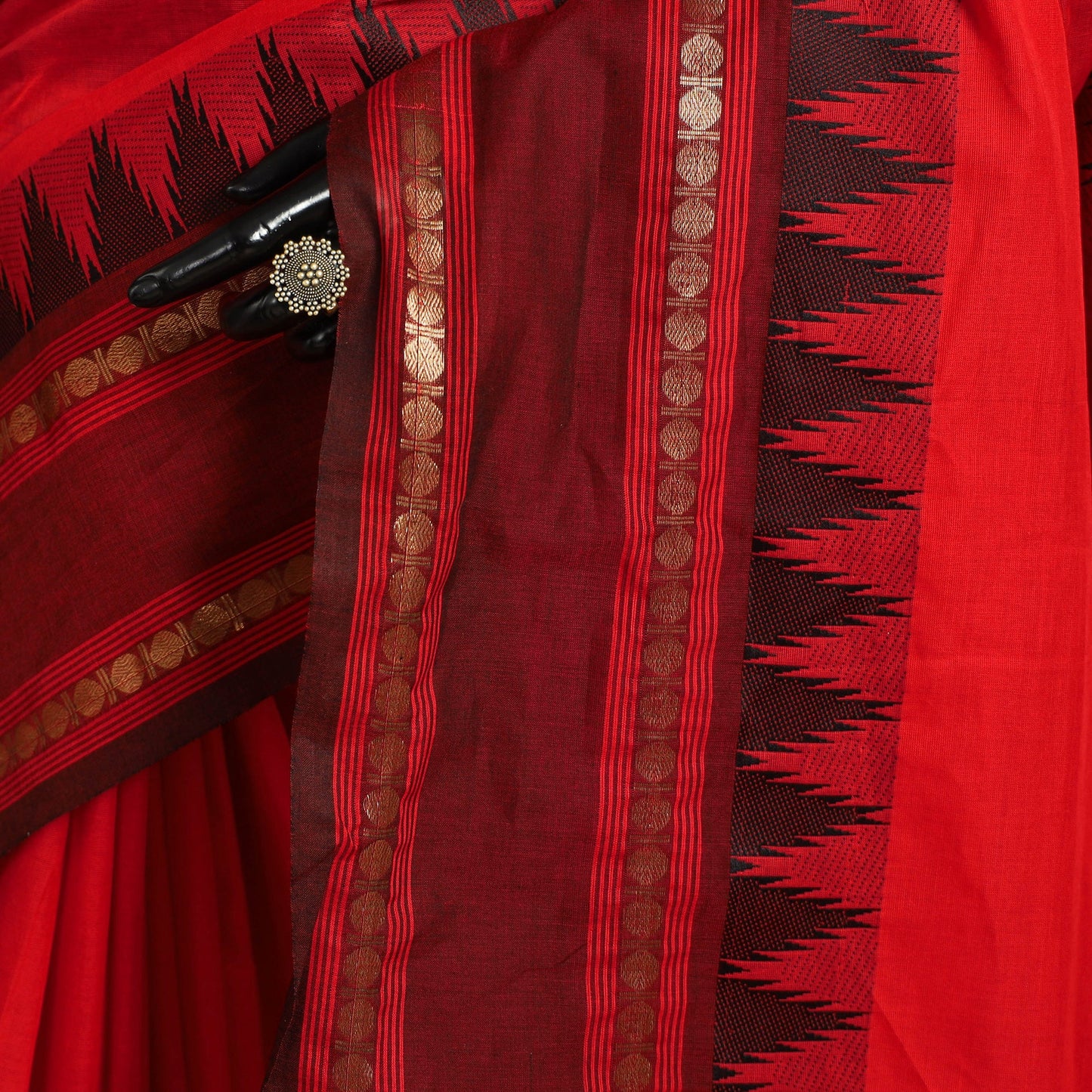 Red Kandangi Chettinad Cotton Saree with Border