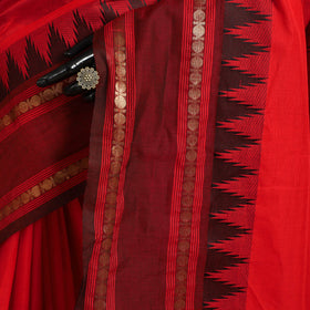 Red Kandangi Chettinad Cotton Saree with Border